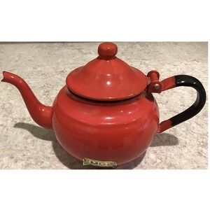 EMO Red Enamel Teapot Celje Yugoslavia Vintage 50s 60s original Emo Frite kettle